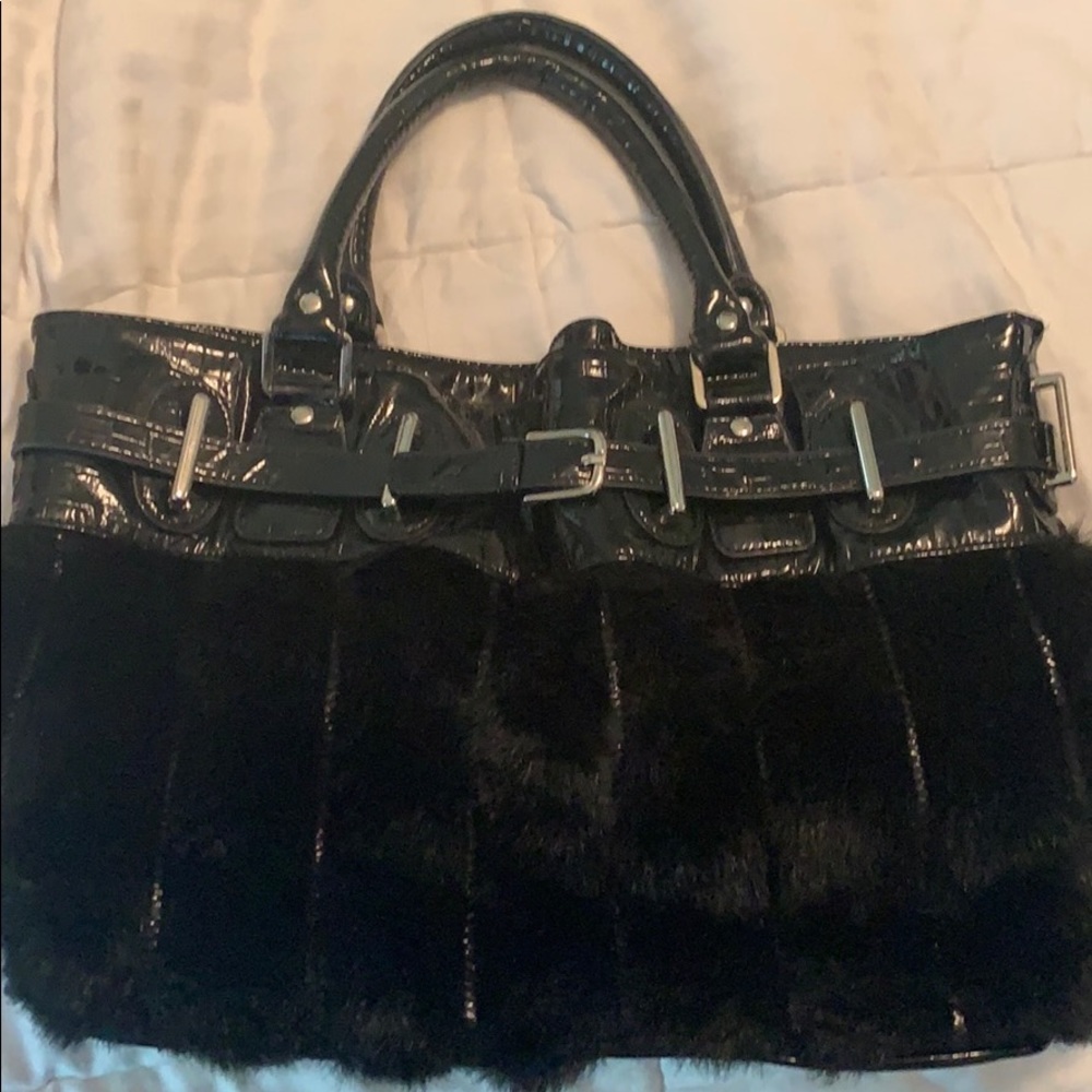 Black fur handbag